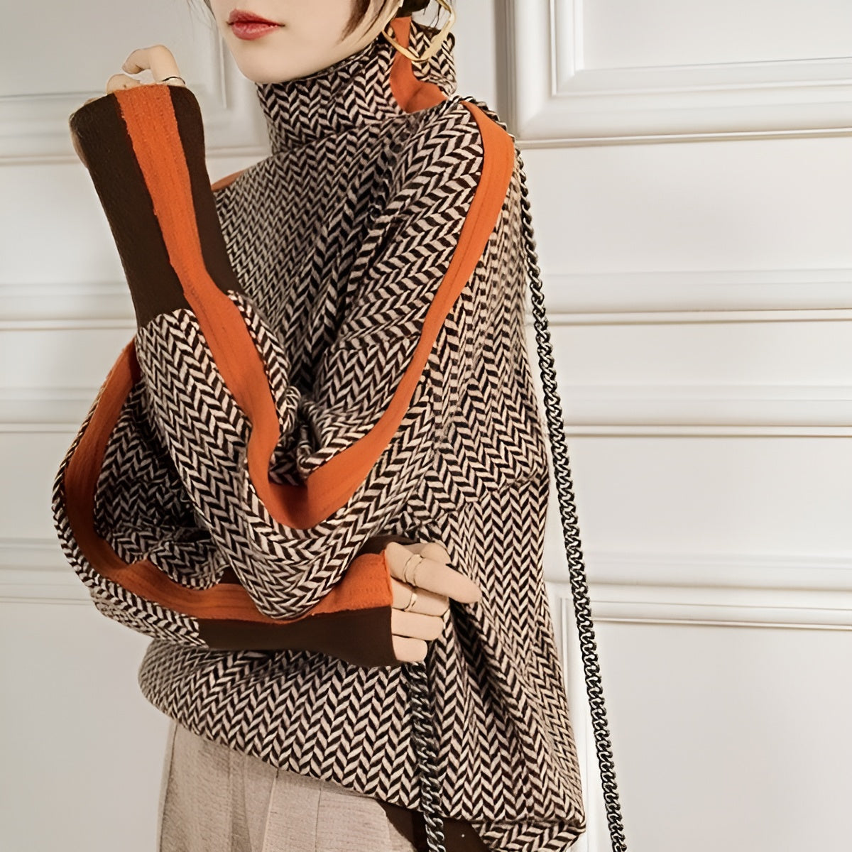 Pull Aurélie™ | Col Haut à Rayures Contrastées